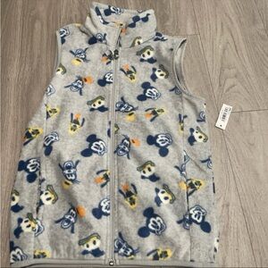 Amazon Essentials Gray Fleece Vest with Blue and Yellow Accents